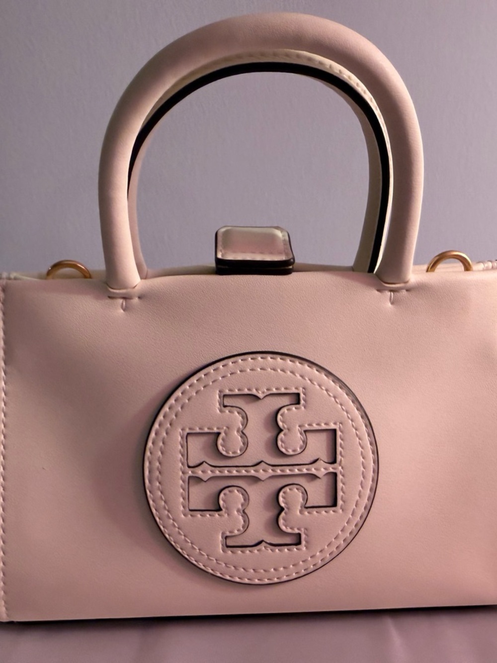 Tory Burch beige Leather Top-Handle Satchel with Logo Medallion